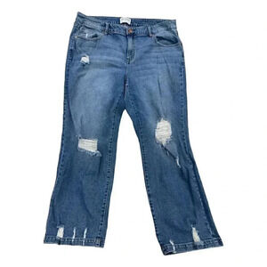 Lane Bryant distressed Jeans, high rise classic straight, Sz 18, med wash